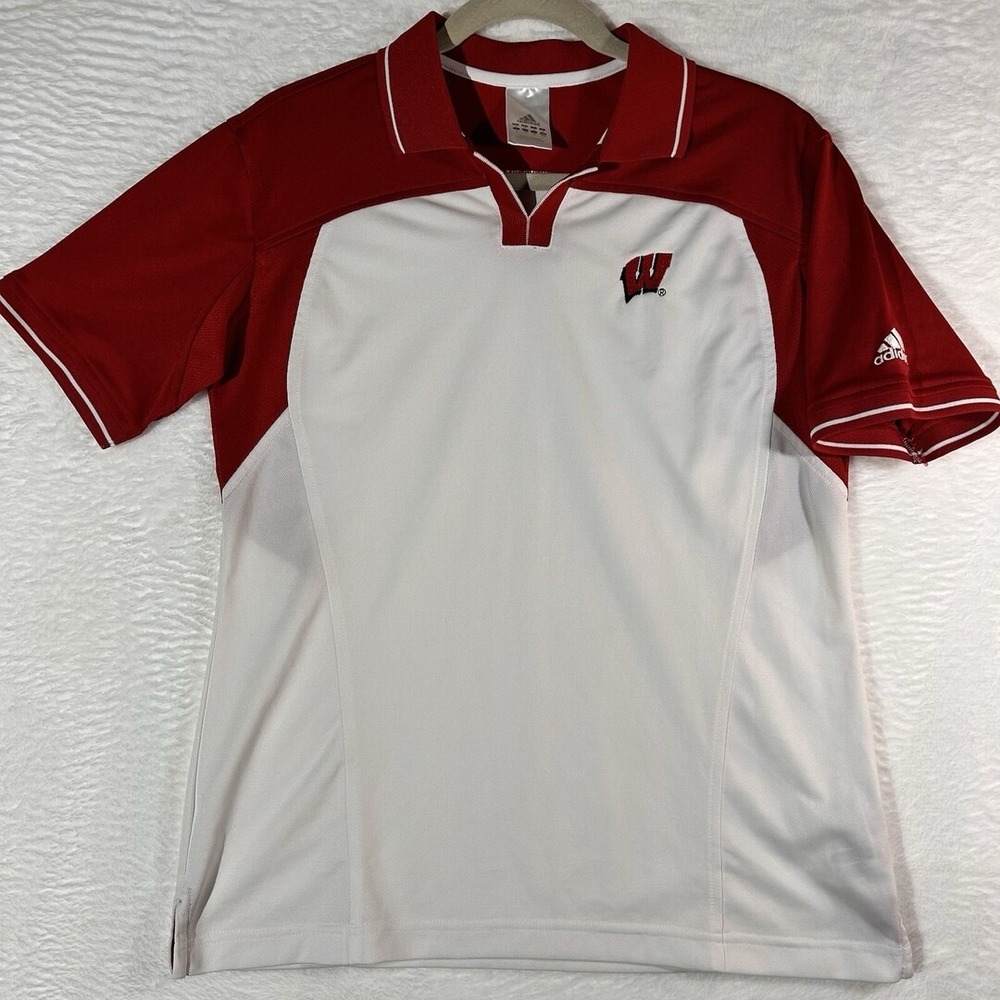 Adidas Womens Wisconsin Badgers Climacool Polo Shirt Red White Size M AO3001